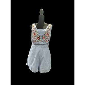 Lulumari Light Blue Romper with Embroidered Flowers, Size L